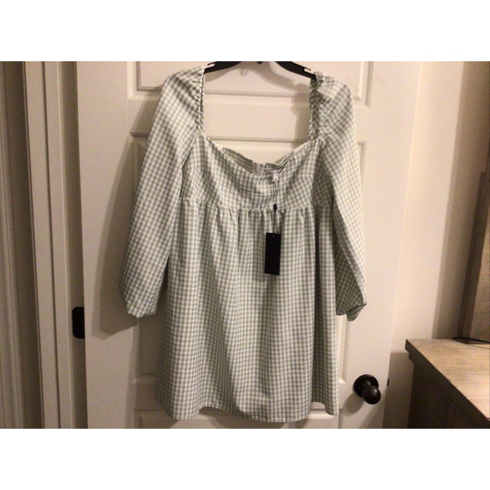 Gianni Bini Kennedy Gingham Long sleeve Sweetheart Neck Babydoll Dress Size 12